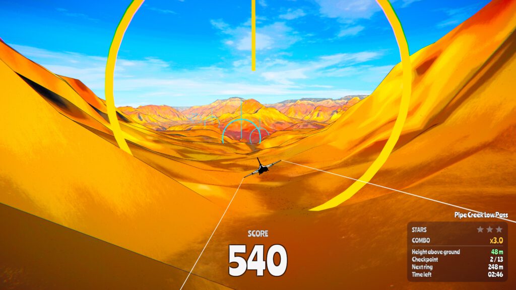 Low-level flight through rings in the Pipe Creek Low Pass challenge